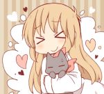  &gt;_&lt; =_= blush blush_stickers cat child closed_eyes daitirumoesu eyes_closed hakase_(nichijou) heart hug labcoat long_hair long_sleeves nichijou orange_hair professor_shinonome sakamoto_(nichijou) sleeves_past_wrists smile sweatdrop 