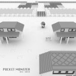  3d black_and_white field grass house monochrome outdoors pallet_town pixel_art pokemon pokemon_(game) pokemon_rgby red_(pokemon) red_(pokemon)_(classic) sign tibori title_drop 