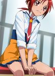  haruyama hino_akane necktie precure red_eyes red_hair redhead school_uniform short_hair sitting sleeves_rolled_up smile_precure! solo 