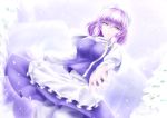  apron breasts hat letty_whiterock outstretched_hand purple_eyes purple_hair shirt short_hair skirt skirt_set smile snow snowing solo touhou tree violet_eyes waist_apron y2 