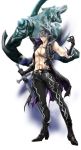  abs belt black_gloves black_pants blue_eyes boots chest coattails coco_(eccentricrouge) demon gloves male muscle open_clothes pants shirtless short_hair silver_hair soul_calibur soulcalibur soulcalibur_v sword tattoo vest weapon wolf zwei_(soulcalibur) 