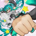  android aqua_eyes aqua_hair bare_shoulders boots clenched_hand detached_sleeves fenrir_(fenlil0316) fenrir_(pixiv202462) hatsune_miku highres long_hair nail_polish necktie rocket_punch skirt solo thigh-highs thigh_boots thighhighs twintails very_long_hair vocaloid 