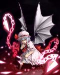  bat_wings chain chains gradient_hair hat lavender_hair multicolored_hair red_eyes remilia_scarlet short_hair skirt skirt_hold skirt_set soaking_feet solo tkln touhou water wings 