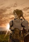  armor brown brown_hair cless_alvein ds0310 gloves headband male solo sunset sword tales_of_(series) tales_of_phantasia weapon 