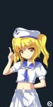  alphes_(style) arm_behind_back blonde_hair hat kaoru_(gensou_yuugen-an) kitashirakawa_chiyuri navel neckerchief parody sailor_hat short_twintails smile solo style_parody touhou touhou_(pc-98) twintails two_side_up yellow_eyes 