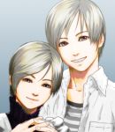  age_difference apron blue_background family metal_gear metal_gear_solid_2 metal_gear_solid_4 mother_and_daughter multiple_girls olga_gurlukovich short_hair silver_hair sjw_kazuya smile sunny_gurlukovich time_paradox 