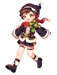  1boy bell black_gloves black_hair blush boots ensemble_stars! gloves haruya_(lajoon) hat multicolored_hair musical_note nagumo_tetora red_eyes redhead santa_costume santa_hat scarf solo 