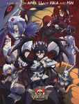  animal_ears bare_shoulders black_eyes black_hair black_legwear blue_hair bodysuit breasts cat_ears cerebella_(skullgirls) claws cleavage cross cross_necklace crossed_legs dark_skin double_(skullgirls) english everyone extra_arms extra_mouth eyepatch filia_(skullgirls) gas_mask hair_ornament hair_over_one_eye halter_top halterneck hat large_breasts legs_crossed living_clothes long_hair mechanical_arms midriff miniskirt multiple_arms multiple_girls nadia_fortune navel nurse nurse_cap painwheel_(skullgirls) parasoul_(skullgirls) peacock_(skullgirls) ponytail prehensile_hair red_eyes red_hair samson_(skullgirls) scar short_hair sitting skirt skull_hair_ornament skullgirls surgical_mask syringe thighhighs top_hat umbrella underboob valentine_(skullgirls) vice-versa_(skullgirls) vinhnyu yellow_eyes zettai_ryouiki 