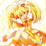  :o arms_up bike_shorts blonde_hair bowtie brooch choker cure_peace double_v dress hair_ornament hairpin jewelry kise_yayoi long_hair magical_girl open_mouth precure shoes shorts_under_skirt sitting skirt smile_precure! solo taicho128 v wavy_mouth wrist_cuffs yellow yellow_dress yellow_eyes 