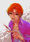  akiki0 black_eyes blood fate/zero fate_(series) grey_background male orange_hair red_hair redhead scalpel solo uryuu_ryuunosuke 