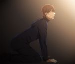  afjc brown_eyes brown_hair command_spell fate/zero fate_(series) kneeling kotomine_kirei male praying solo 