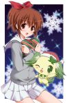  :d ;d asaka_hinata bow brown_eyes brown_hair cardigan chisato_(missing_park) christmas creature gift hair_bow hair_ribbon hat jewelpet_(series) jewelpet_sunshine object_hug open_mouth peridot_(jewelpet) ponytail ribbon santa_hat school_uniform serafuku skirt smile snowflakes sparkle wink 