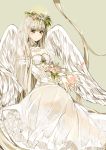  absurdres angel angel_wings brown_eyes brown_hair dress halo highres long_hair naruto_maki original petals solo veil very_long_hair wings 