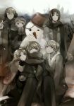  4boys axis_powers_hetalia belarus_(hetalia) blonde_hair blue_eyes bow brown_hair capelet coat cold cross earmuffs estonia_(hetalia) fur_trim glasses gloves green_eyes hair_bow hairband happy hat jewelry latvia_(hetalia) lithuania_(hetalia) long_hair multiple_boys multiple_girls pendant pleated_skirt purple_eyes russia_(hetalia) scarf short_hair signature sitting skirt smile snowman suars ukraine_(hetalia) v violet_eyes winter winter_clothes 