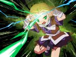  1girl arm_warmers beam blonde_hair fang forehead green_eyes mizuhashi_parsee open_mouth pose scarf skirt solo tears tonbi touhou 