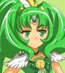  :/ bow choker cure_march green green_background green_eyes green_hair long_hair magical_girl midorikawa_nao ponytail precure smile_precure! solo tiara touboku tri_tails 