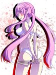  blush bow bra breasts from_behind gasai_yuno hair_bow hana_(apple_water) knife lingerie long_hair looking_back mirai_nikki open_mouth panties pink_eyes pink_hair smile solo strap_slip twintails underwear very_long_hair weapon white_bra white_panties yandere 