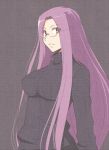  bad_id breasts casual fate/stay_night fate_(series) glasses long_hair odamasaki open_mouth purple_eyes purple_hair rider solo sweater very_long_hair violet_eyes 