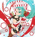  aqua_eyes aqua_hair boots bracelet cola_miku harayan hatsune_miku headphones highres jewelry long_hair looking_at_viewer looking_up nail_polish necklace open_mouth shorts side_ponytail smile solo thigh-highs thighhighs very_long_hair vocaloid wrist_cuffs 