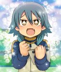  blush fang green_hair inazuma_eleven inazuma_eleven_(series) inazuma_eleven_go kariya_masaki long_hair male open_mouth solo symbol-shaped_pupils yellow_eyes zuzu 