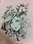  bad_id bird face flower futami_jun graphite_(medium) ink_(medium) lips monochrome photo traditional_media 