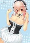  bad_id blush breasts bubble_skirt cleavage detached_collar headphones large_breasts long_hair looking_at_viewer maid maid_headdress nitroplus official_style open_mouth philomelalilium pink_hair red_eyes solo super_sonico 
