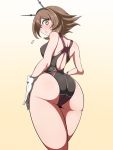  1girl ass blush brown_hair competition_swimsuit green_eyes kantai_collection mutsu_(kantai_collection) one-piece_swimsuit shinori short_hair solo swimsuit 