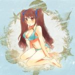  akazawa_izumi another bikini brown_eyes brown_hair long_hair looking_at_viewer sitting swimsuit twintails wariza yoshino_(sincu) 