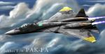  ace_combat_04 afterburner airplane artist_name cloud cockpit fighter_jet flying helmet jet pak-fa pak_fa pilot_suit realistic t-50 video_game yellow_13 yellow_squadron zephyr164 