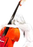  blouse cello double_bass flower hair_flower hair_ornament instrument original ribbon sawasawa short_hair simple_background solo white_background 