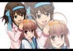  brown_eyes brown_hair cosplay costume_switch crossover hairband highres letterboxed lhabee look-alike multiple_girls papa_no_iu_koto_wo_kikinasai! papa_no_iukoto_wo_kikinasai! school_uniform serafuku short_hair suzumiya_haruhi suzumiya_haruhi_no_yuuutsu takanashi_sora zoom_layer 