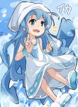 blue_hair double_v dress hat ikamusume kareha_aki long_hair shinryaku!_ikamusume tentacle_hair v 