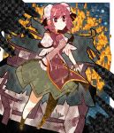  bad_id bandage bandages breasts bun_cover chain chains chinese_clothes cuffs double_bun flower highres ibaraki_kasen pink_hair pink_rose red_eyes ringetsumon rose short_hair skirt solo tabard touhou 