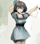  bag black_hair blue_eyes dress eyebrows grocery_bag shiina_mayuri shopping_bag short_hair steins;gate thick_eyebrows zimbabwefumi 