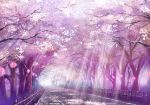  cherry_blossoms lantern monorisu no_humans original paper_lantern scenery sunbeam sunlight torii 