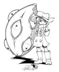  :p blush boots buttons child coat drop eyes food greyscale hat hungern_(skullgirls) ice_cream kouotsu monochrome pointing pointing_at_self raincoat short_hair signature simple_background skullgirls sleeves_past_wrist solo standing tongue umbrella umbrella_(skullgirls) wavy_mouth 