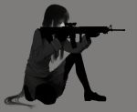  assault_rifle black_hair gloves gun highres kneeling long_hair m16 original pantyhose rifle sailor school_uniform skirt weapon 