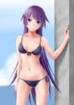  bakemonogatari bikini front-tie_top highres long_hair monogatari_(series) purple_eyes purple_hair senjougahara_hitagi side-tie_bikini swimsuit very_long_hair violet_eyes yuuri_(yu0403) 