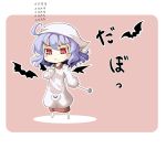  bat bat_wings blue_hair head_scarf holding ladle mintmochi_(artist) outline paw_print pink_background red_eyes remilia_scarlet simple_background solo standing sweatdrop touhou translation_request wings 