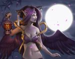  aomori highres league_of_legends long_hair moon morgana multiple_girls night pointy_ears purple_hair sky wings 