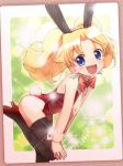  animal_ears blue_eyes blush bowtie bunny_ears bunny_tail bunnysuit fake_animal_ears fake_tail fang high_heels highres jewelpet_(series) jewelpet_tinkle miria_marigold_mackenzie nail_polish nyama open_mouth shoes solo star star-shaped_pupils symbol-shaped_pupils tail thighhighs wrist_cuffs 