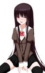  akabane_rin black_hair black_legwear blush copyright_request long_hair open_mouth red_eyes simple_background thigh-highs thighhighs very_long_hair white_background wink 