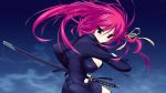  breasts cleavage game_cg katana makise_kotori pink_hair purple_eyes strawberry_feels sword tsurime weapon yoshiwo 