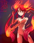  blush cthugha_(nyaruko-san) fiery_hair fire haiyore!_nyaruko-san navel red_eyes red_hair redhead sanzugawa solo translated translation_request twintails 