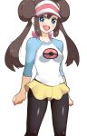  black_legwear blue_eyes blush bow brown_hair double_bun female_protagonist_(pokemon_bw2) legwear_under_shorts long_hair mei_(pokemon) momogesomaru open_mouth pantyhose pokemon pokemon_(game) pokemon_bw pokemon_bw2 raglan_sleeves shorts solo twintails visor_cap 