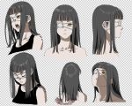  barume black_hair closed_eyes eyepatch eyes_closed jormungand looking_at_viewer open_mouth simple_background sofia_valmer tank_top tattoo yellow_eyes 