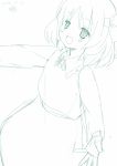  1girl blush mille monochrome open_mouth outstretched_arms short_hair simple_background sketch smile solo white_background 