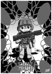  90s alien arachnid armor bad_end blush boots gun helmet insect johnny_rico military military_uniform mobile_infantry monochrome morita_assault_rifle oda_(orz) oldschool scared science_fiction soldier solo space_marine starship_troopers swarm title_drop uniform weapon 