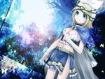  blonde_hair blue_eyes bow butterfly cape cleavage kagamine_rin kuromayu skirt vocaloid 
