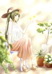  aoi_usagi butterfly chair green_eyes green_hair hat hatsune_miku long_hair plant potted_plant sitting skirt solo sun_hat twintails vocaloid 